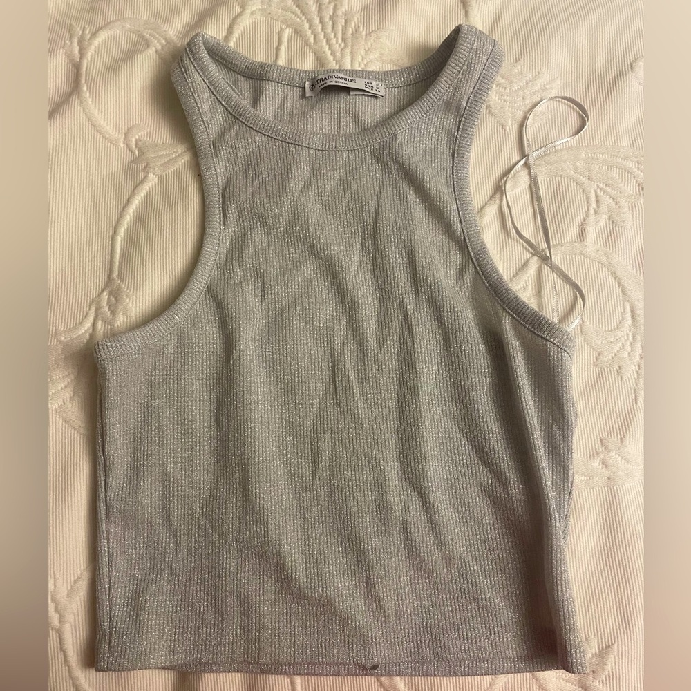 Glittery silver crop top / tank top